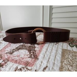 LIMITED‎ Women's Brown Leather Brass Ring Belt Genuine Leather Size M